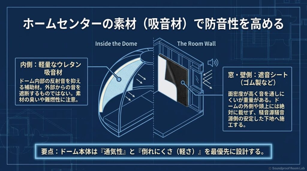 ホームセンターの素材（吸音材）で内部の反響を抑える：要約図解