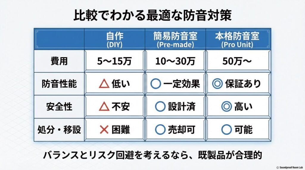 費用と労力で比較！自作と既製品はどっち？比較表