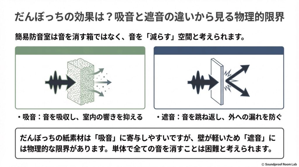 だんぼっちの効果は？吸音と遮音の違いから見る物理的限界：要約図解