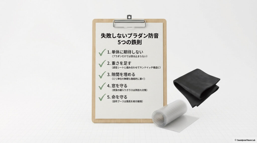 重さを足す、隙間を埋める、命を守るなど、後悔しないDIY防音のために守るべき5つのルール。
