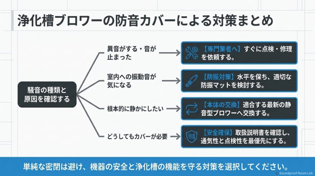 浄化槽ブロワーの防音カバーによる対策まとめ:要約図解