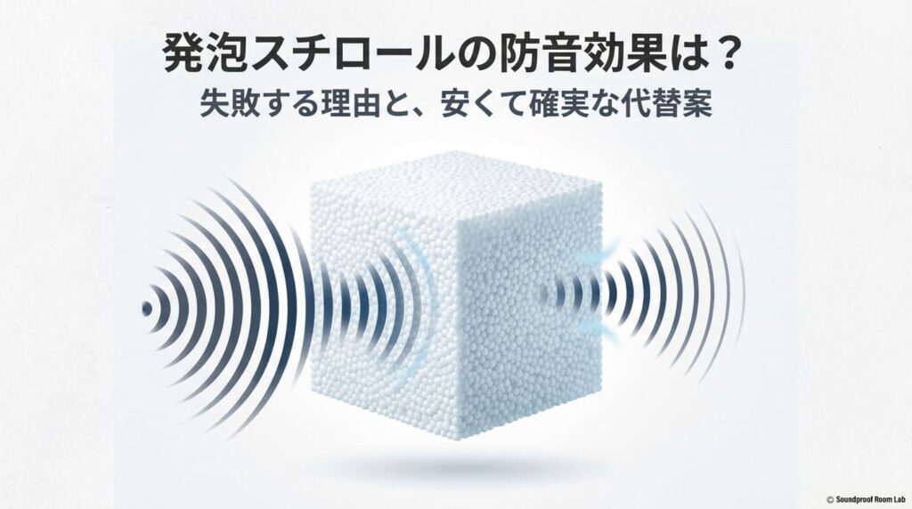 発泡スチロールの防音効果は?失敗する理由と、安くて確実な代替案」というタイトルスライド。