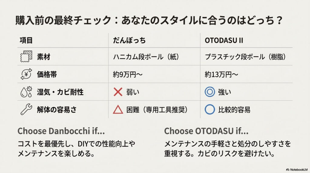 【徹底比較】処分が楽なのはどっち?OTODASU vs だんぼっち