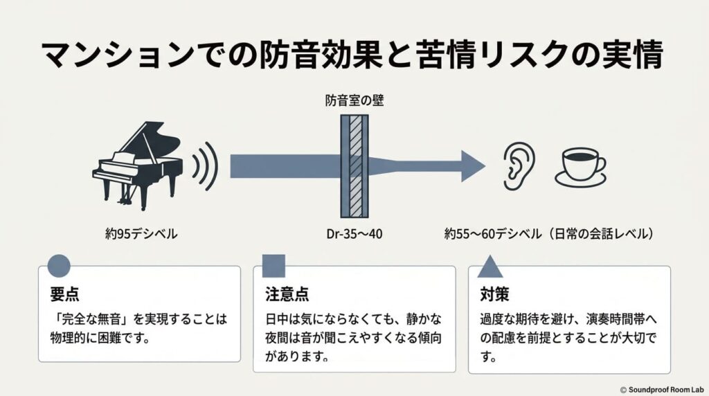マンションでの防音効果と苦情リスクの実情:要約図解