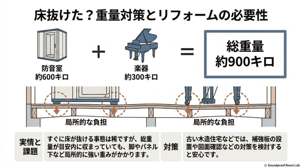 床抜けた?重量対策とリフォームの必要性:要約図解