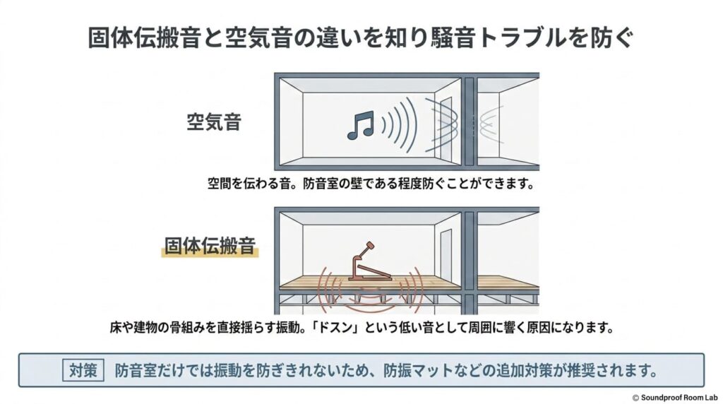 固体伝搬音と空気音の違いを知り騒音トラブルを防ぐ:要約図解