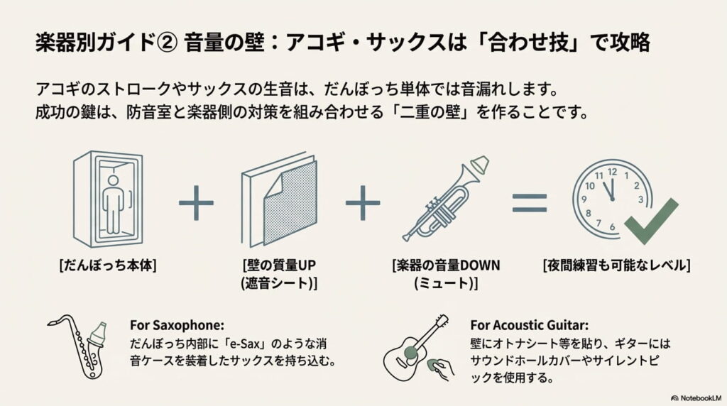 アコギやサックスの音漏れを防ぐ！遮音シートと弱音器による改造術