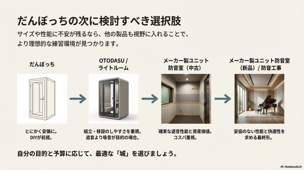 だんぼっちで限界を感じたら？OTODASUや本格防音室へのステップアップ