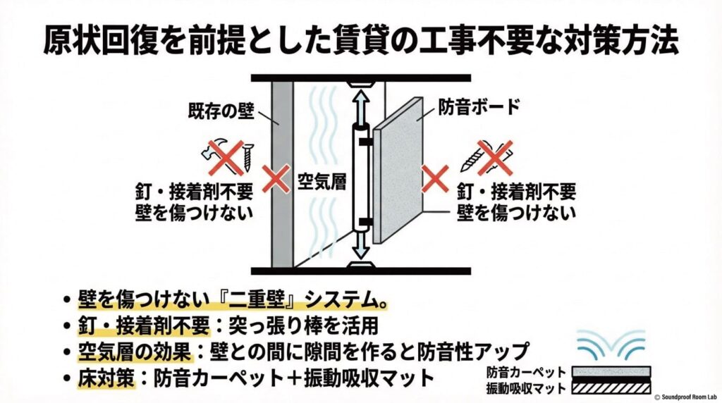 原状回復を前提とした賃貸の工事不要な対策方法：要約図解