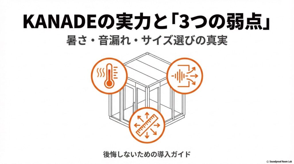 KANADEの導入で後悔しないために知っておくべき、暑さ・音漏れ・サイズ選びの3つの弱点についての図解