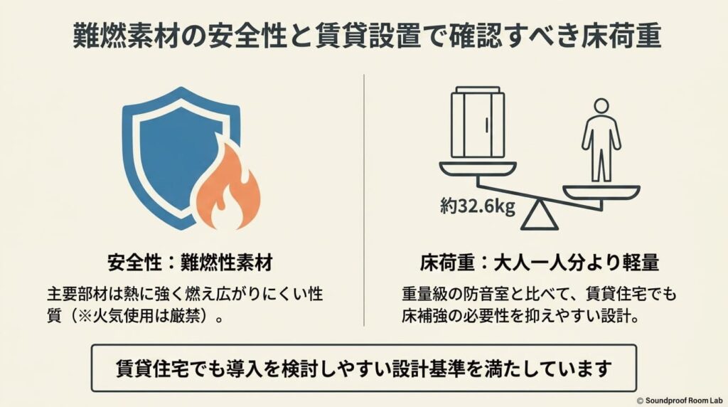 難燃素材の安全性と賃貸設置で確認すべき床荷重:要約図解