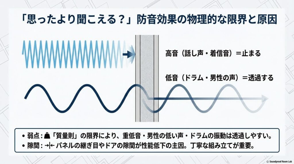 期待した防音効果が得られない物理的な原因の図解