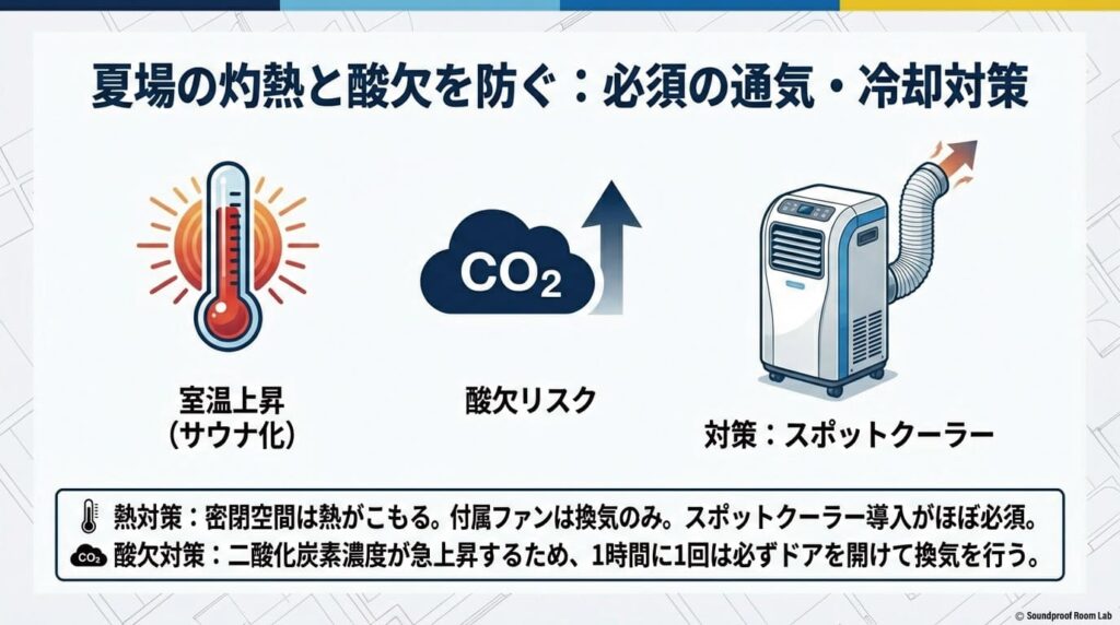 夏場の暑さ対策と酸欠を防ぐ通気性の確保の図解