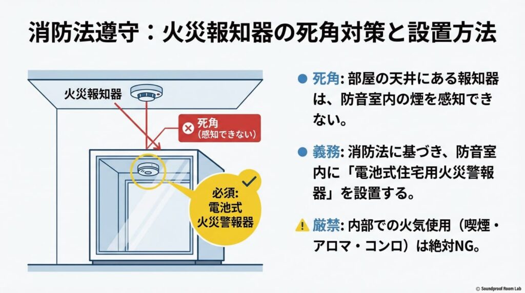 消防法への抵触を避ける火災報知器の設置方法の図解