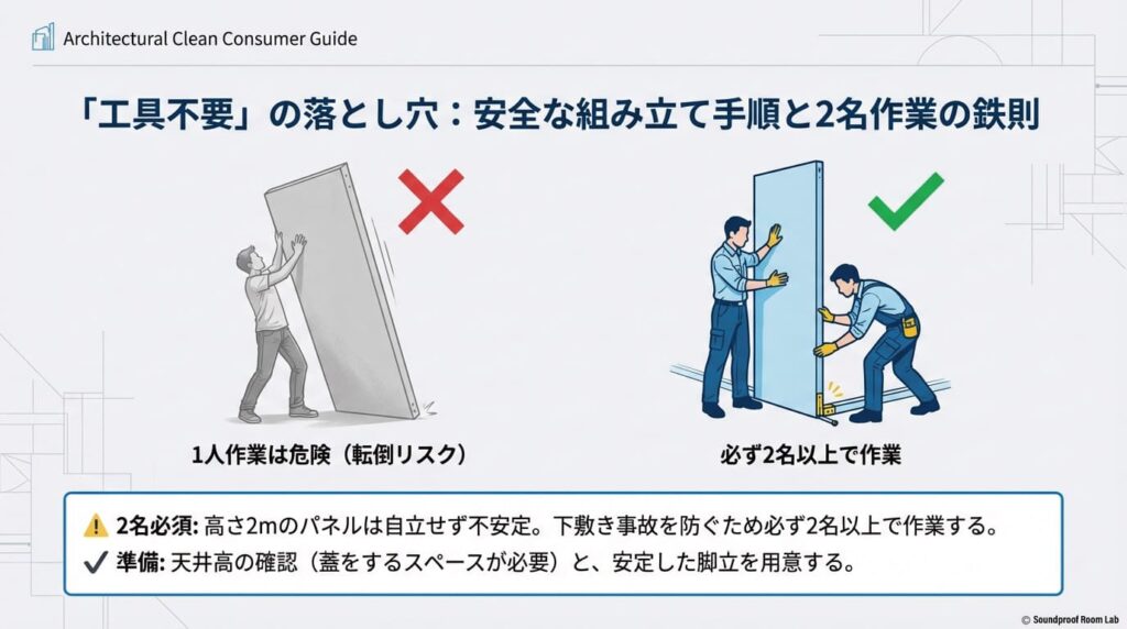 工具不要な組み立ての手順と安全性への配慮の図解
