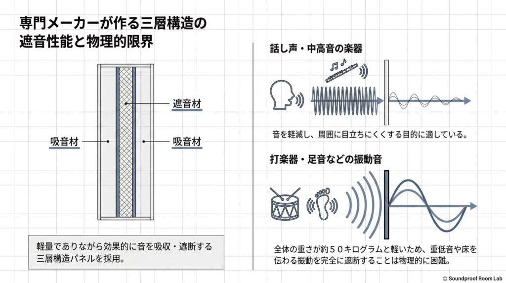 専門メーカーが作る三層構造の遮音性能と物理的限界：要約図解