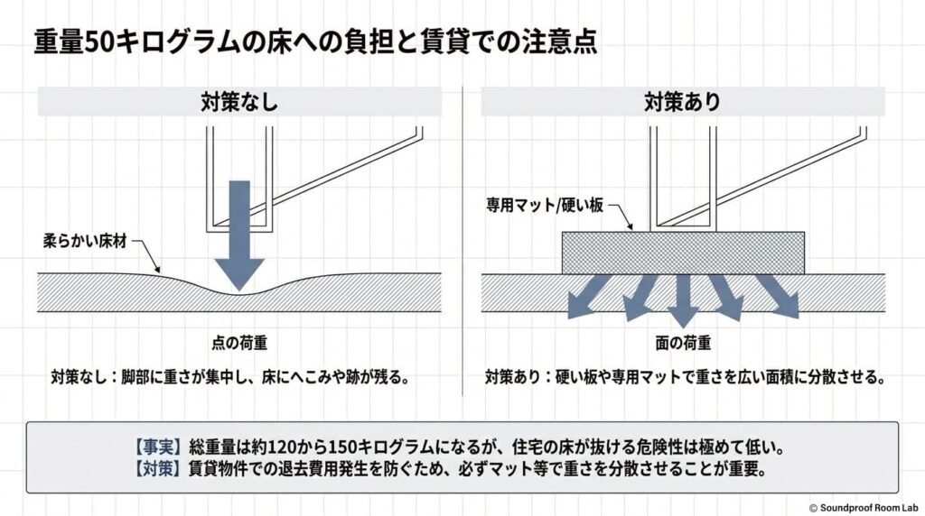 重量50kgの床への負担と賃貸での注意点：要約図解