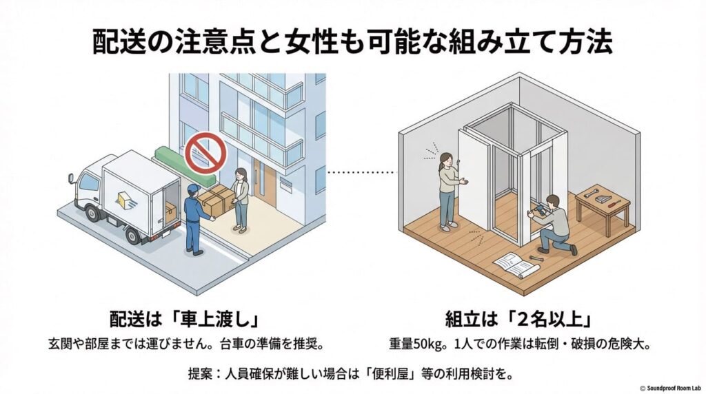 配送の注意点と女性も可能な組み立て方法