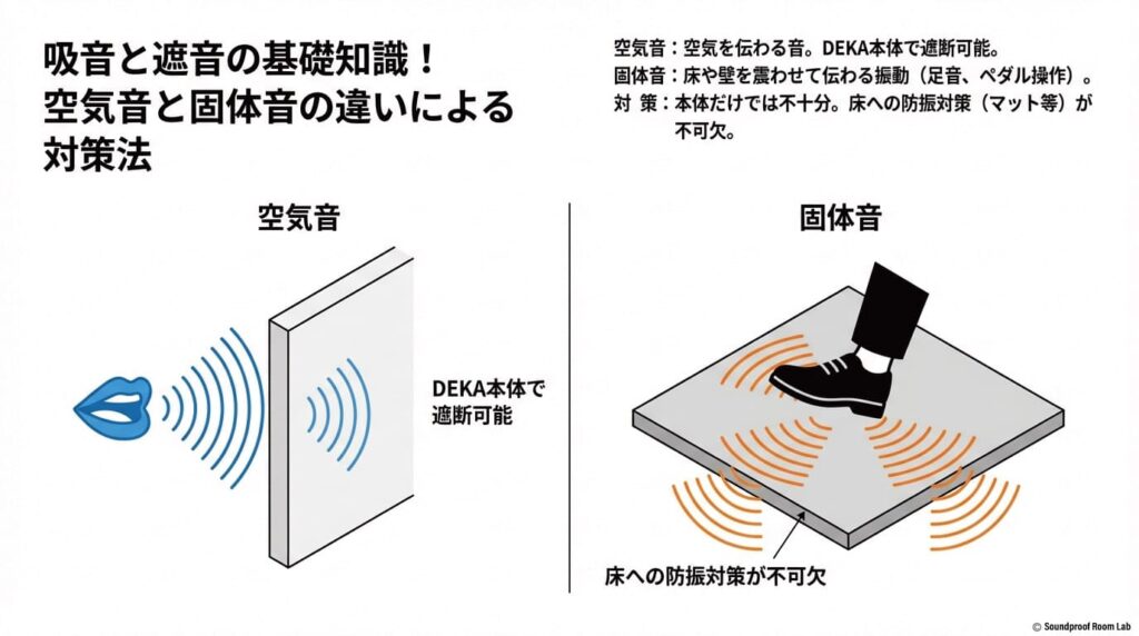 吸音と遮音の基礎知識!空気音と固体音の違いによる対策法の図解