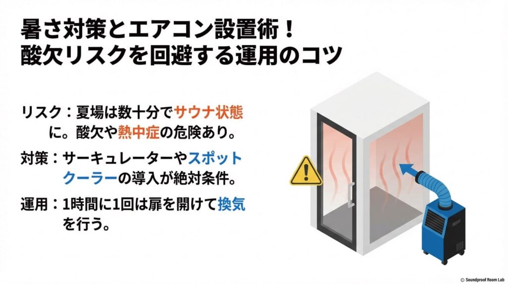暑さ対策とエアコン設置術!酸欠リスクを回避する運用のコツの図解