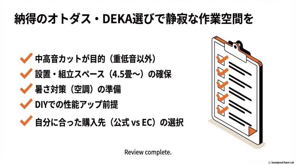 納得のオトダス・DEKA選びで静寂な作業空間を、の図解