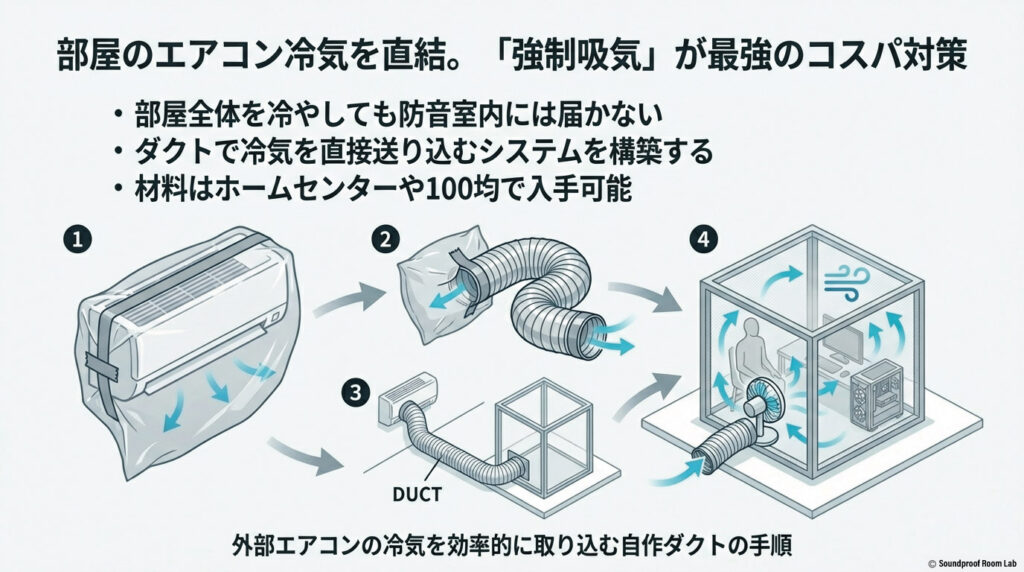 外部エアコンの冷気を効率的に取り込む自作ダクトの手順【図解要約】
