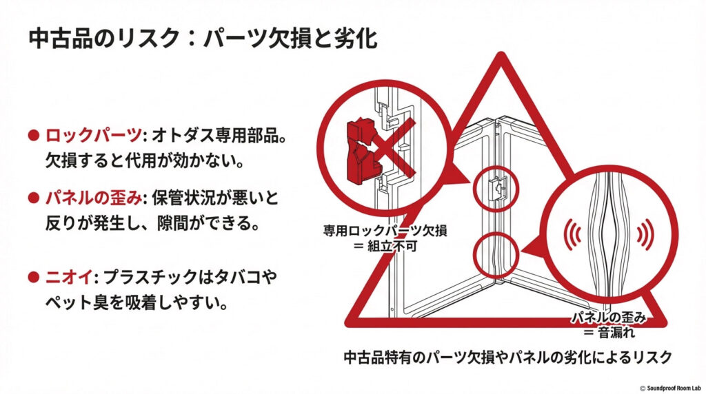 中古品特有のパーツ欠損やパネルの劣化によるリスク