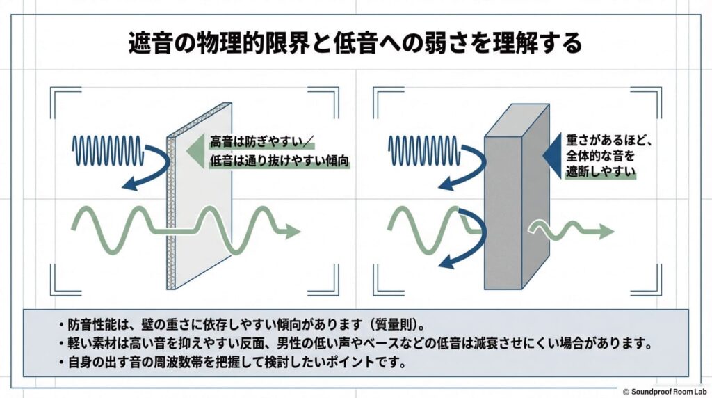 遮音の物理的限界と低音への弱さを理解する：要約図解