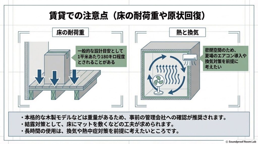 賃貸での注意点（床の耐荷重や原状回復）：要約図解