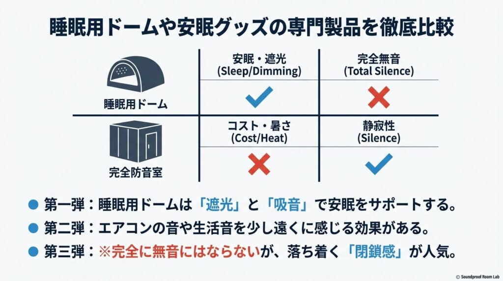 睡眠用ドームや安眠グッズの専門製品を徹底比較：要約図解