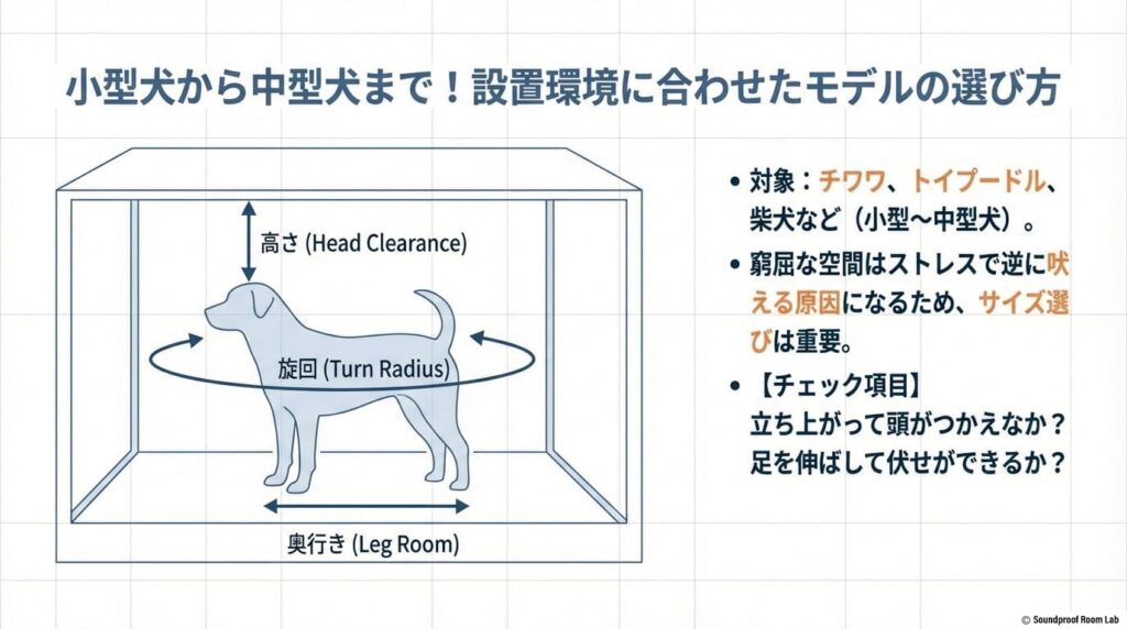 小型犬から中型犬まで!設置環境に合わせたモデルの選び方の図解
