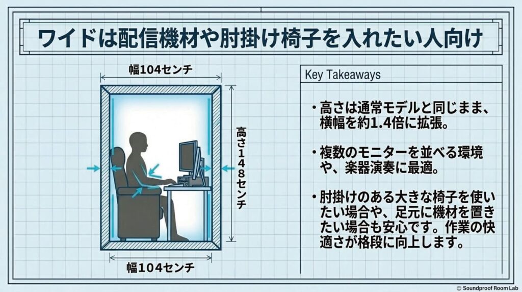 ワイドは配信機材や肘掛け椅子を入れたい人向け：要約図解