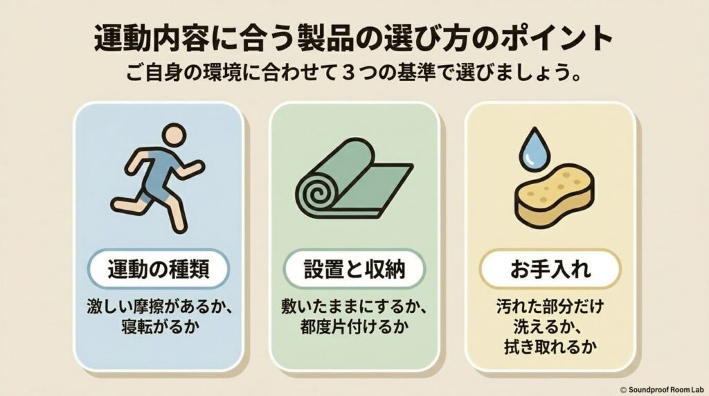 運動内容に合う製品の選び方のポイント：図解要約