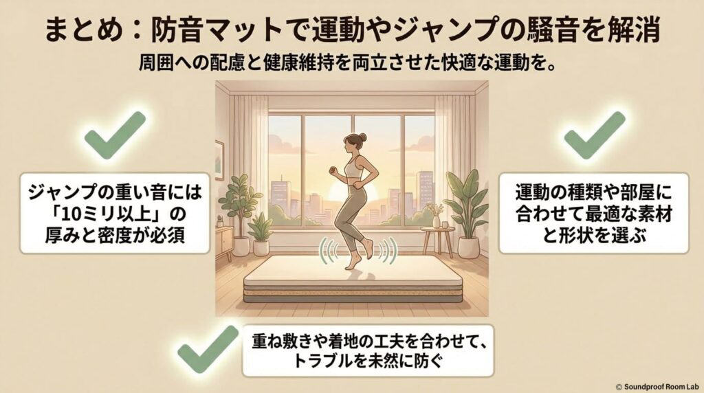 まとめ：防音マットで運動やジャンプの騒音を解消：図解要約