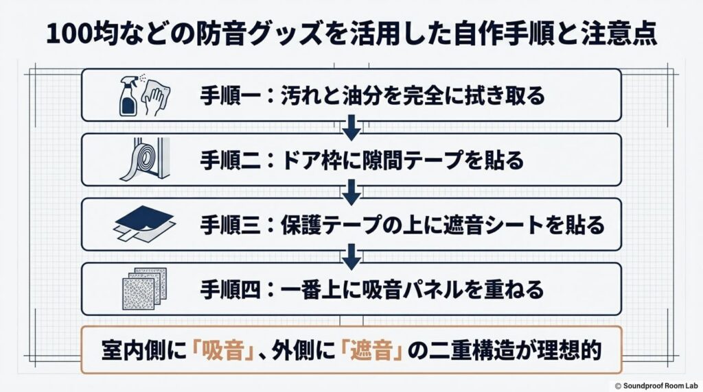 100均などの防音グッズを活用した自作手順と注意点：図解要約
