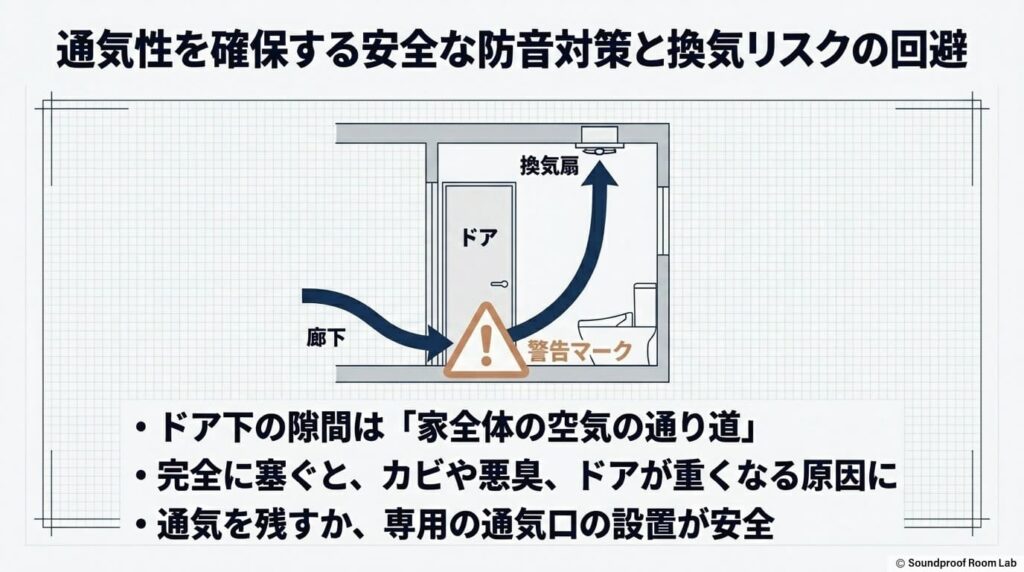 通気性を確保する安全な防音対策と換気リスクの回避：図解要約