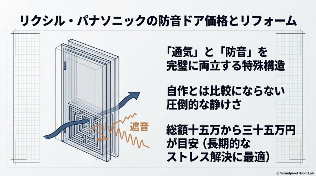 リクシル・パナソニックの防音ドア価格とリフォーム：図解要約