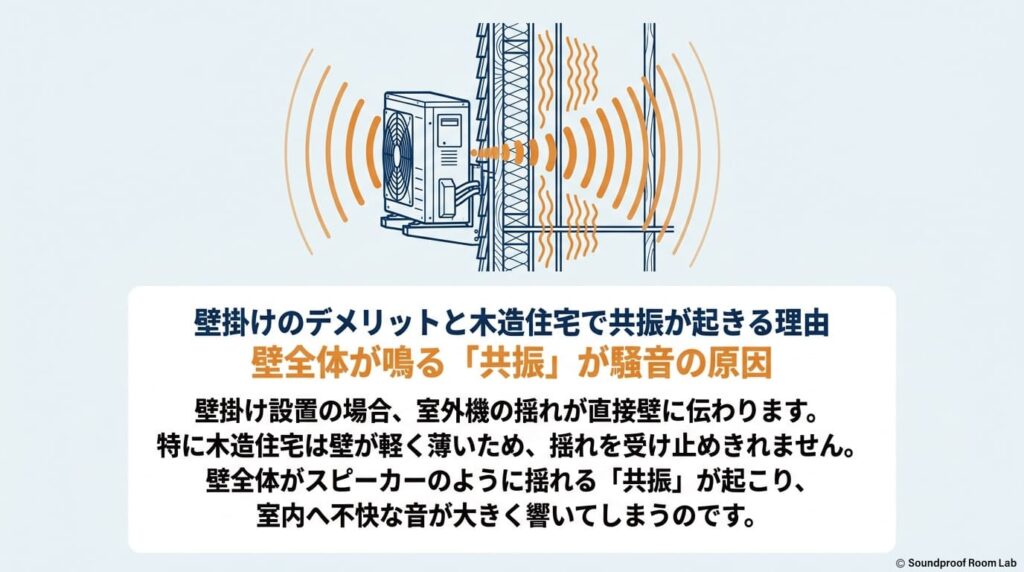 壁掛けのデメリットと木造住宅で共振が起きる理由：要約図解
