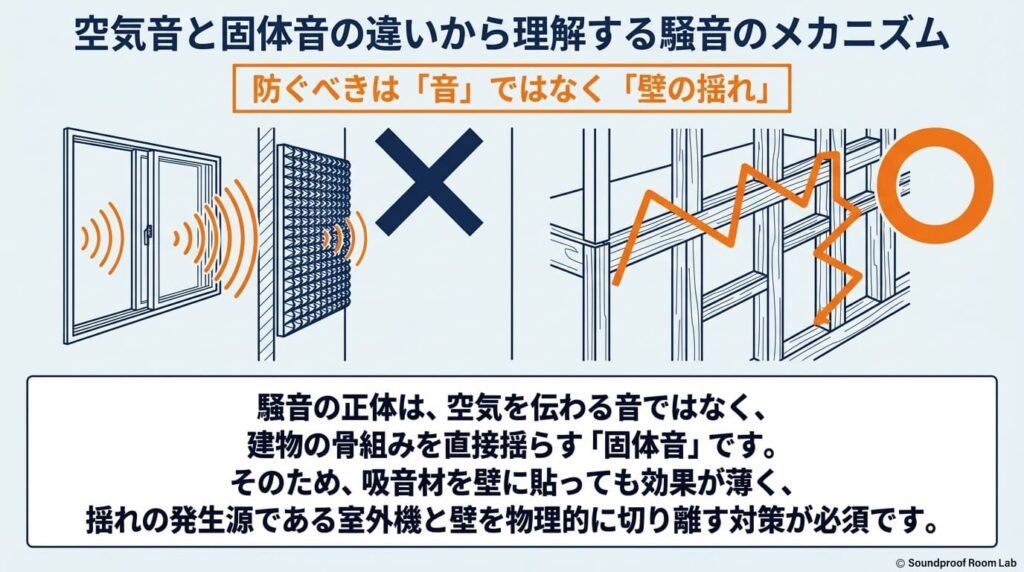 空気音と固体音の違いから理解する騒音のメカニズム：要約図解
