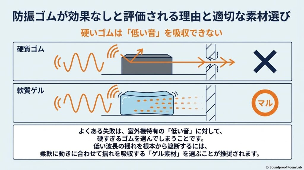 防振ゴムが効果なしと評価される理由と適切な素材選び：要約図解