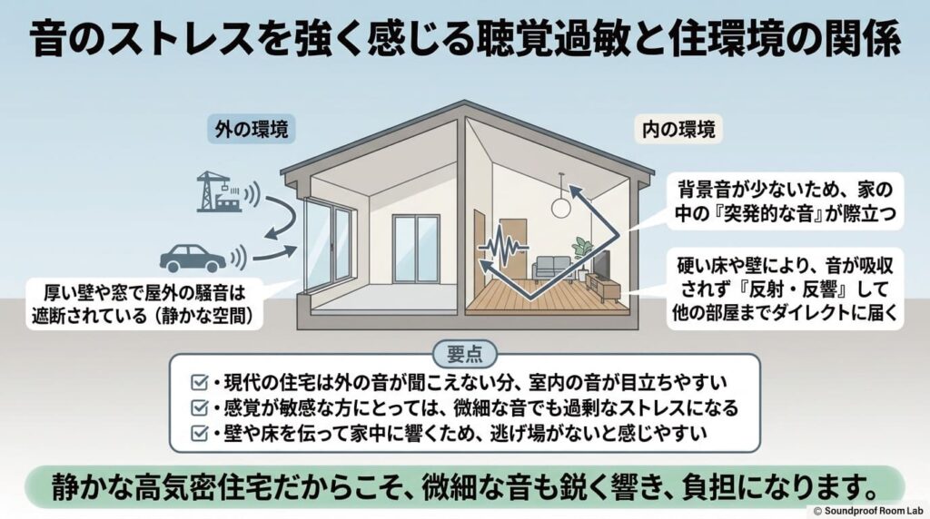 音のストレスを強く感じる聴覚過敏と住環境の関係：要約図解