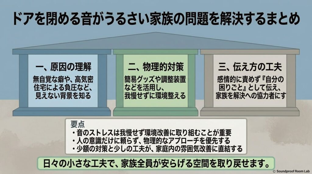 ドアを閉める音がうるさい家族の問題を解決するまとめ：要約図解