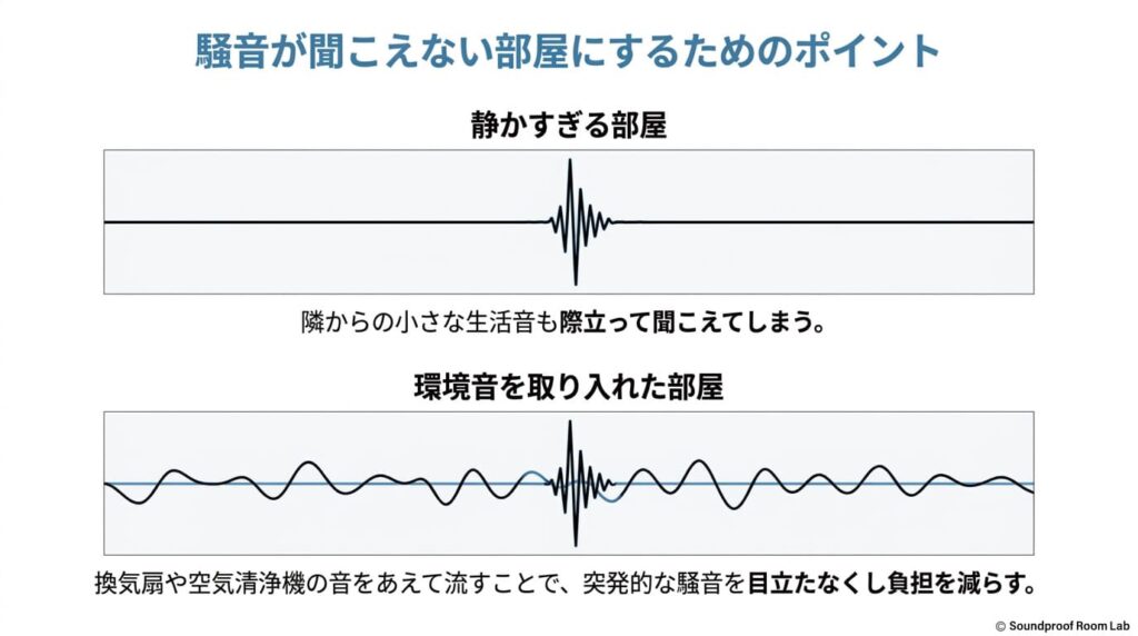 騒音が聞こえない部屋にするためのポイント：要約図解