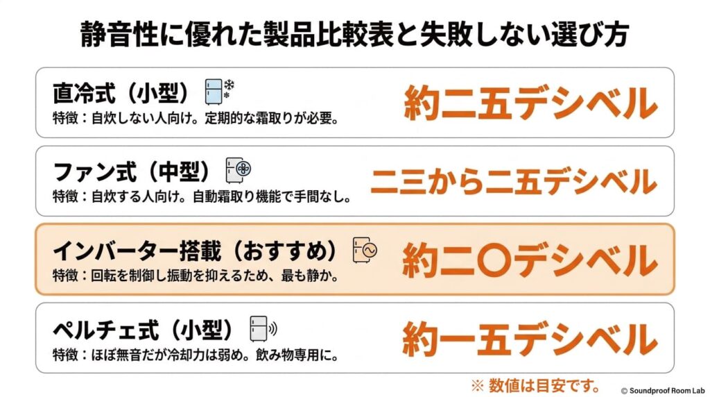 静音性に優れた製品比較表と失敗しない選び方：要約図解