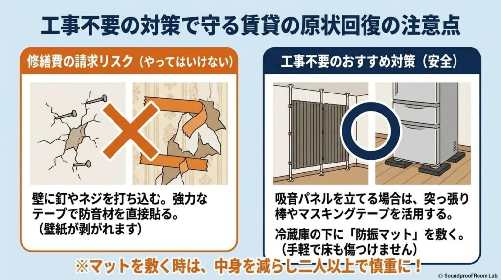 工事不要の対策で守る賃貸の原状回復の注意点：要約図解