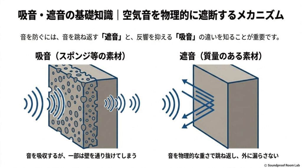 吸音・遮音の基礎知識｜空気音を物理的に遮断するメカニズム：要約図解