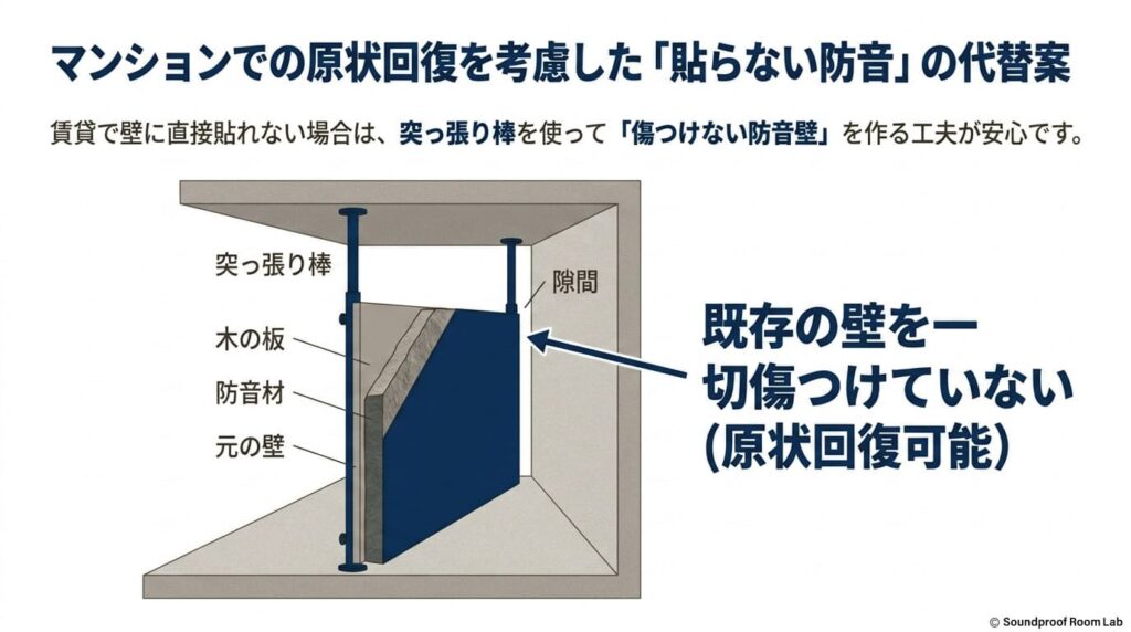 マンションでの原状回復を考慮した「貼らない防音」の代替案：要約図解