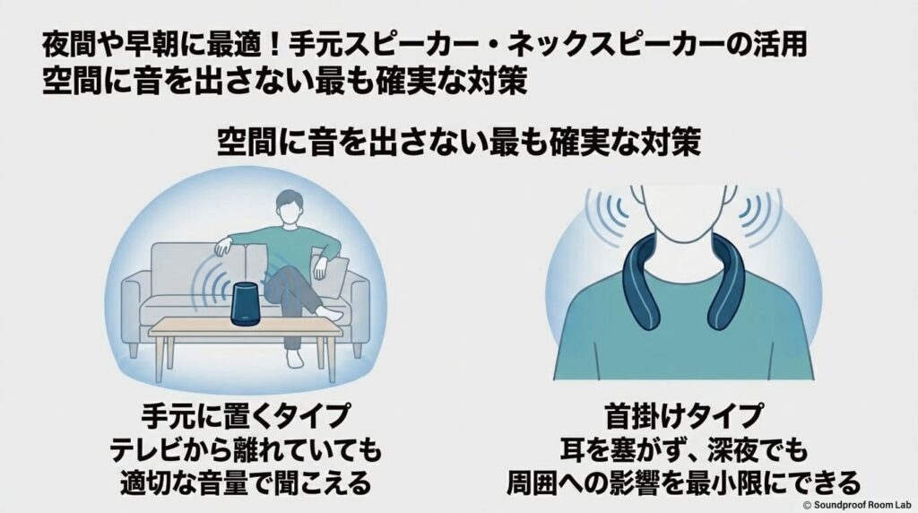 夜間や早朝に最適！手元スピーカー・ネックスピーカーの活用：要約図解