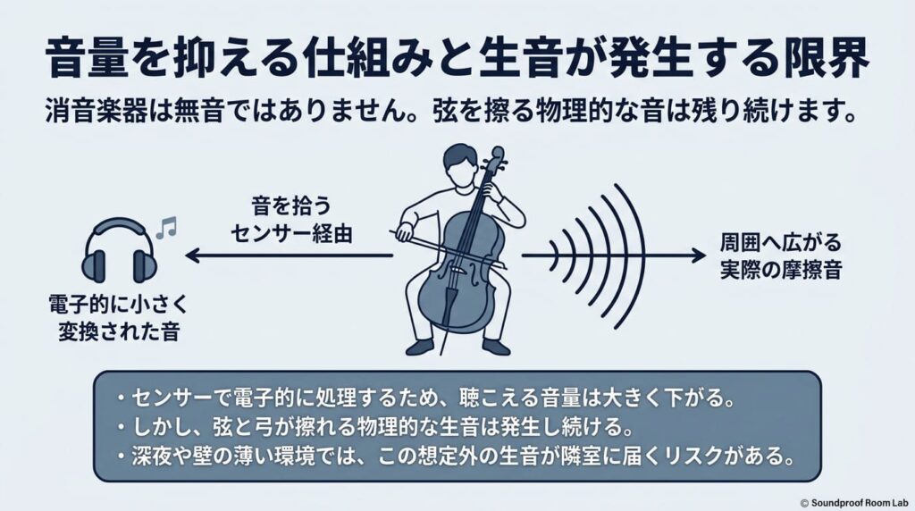 ヤマハ製など音量を抑える仕組みと生音が発生する限界：要約図解