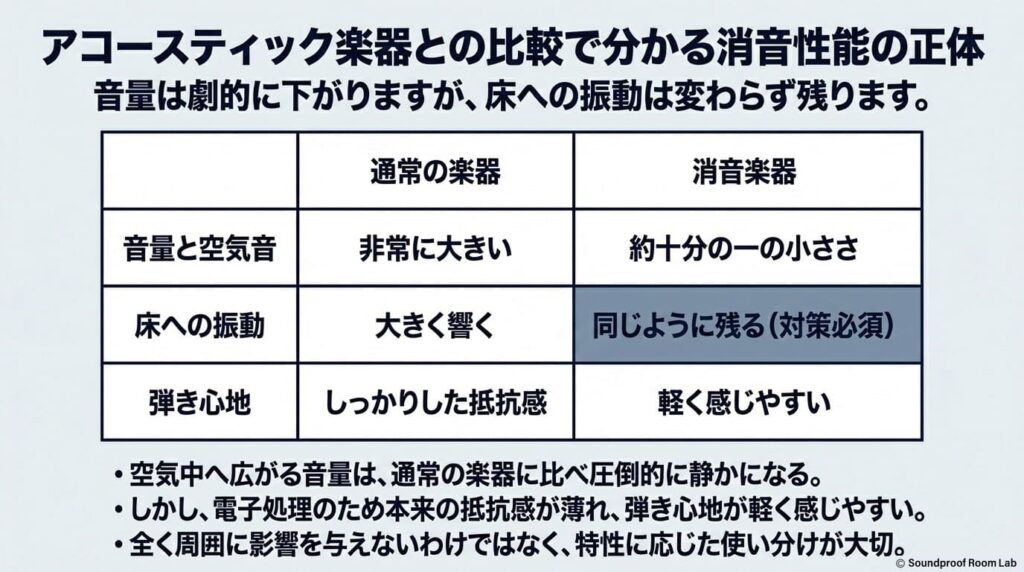 アコースティック楽器との比較で分かる消音性能の正体：要約図解